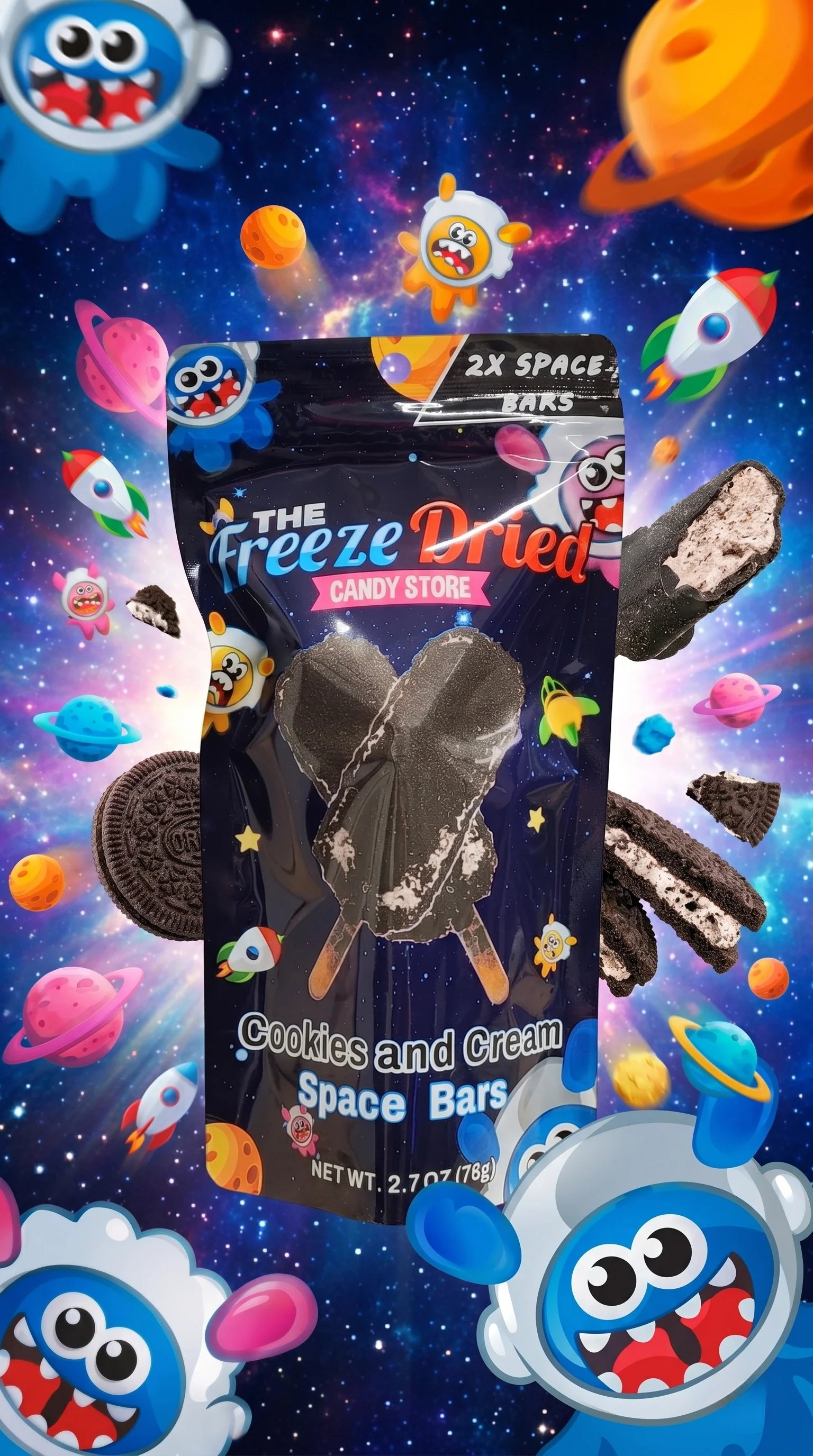 Cookies And Cream Space Bars - 2 Bars Per Bag - Freeze Dried